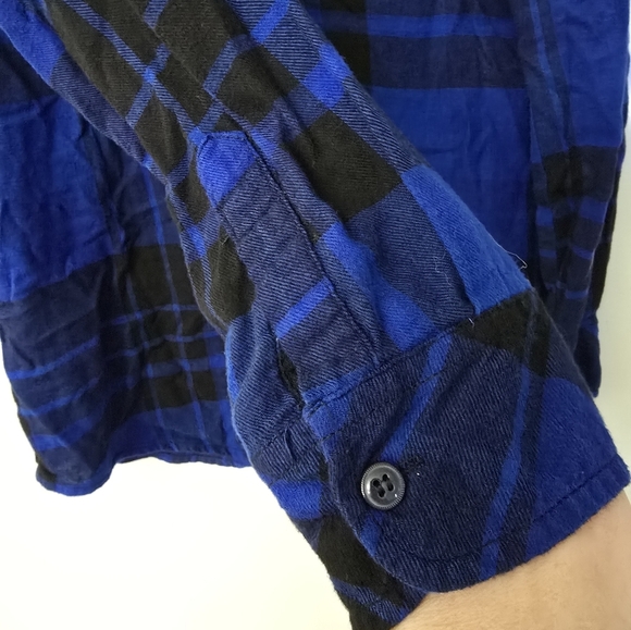 Matchstick Flannel Shirt Blue Plaid Roll Tab Sides Soft Womens Small - Picture 4 of 11